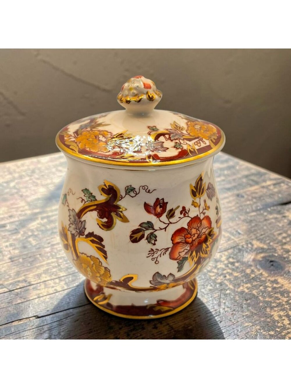 Masons Patent Ironstone Brown Velvet Floral Jar Lid Made In England Vintage